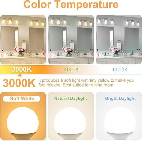 Miniatura 3 de Cotanic Paquete de 12 bombillas LED G25 de 3000 K, color blanco suave, bombilla redonda para baño, base estándar E26, 5 W, reemplazo incandescente