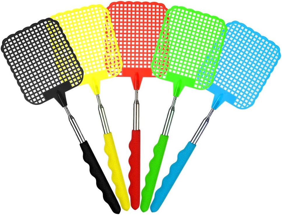 TUPARKA 5 Pack Telescopic Fly Swatters, Manual Adjustable Swat Pest Control Durable Extendable Handle House Wife Helper
