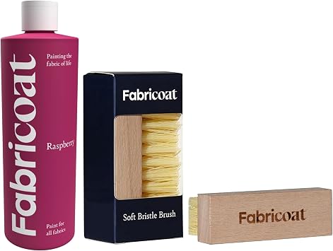 Fabricoat - Fabric Paint for Furniture 250ml Ruspberry + Soft Bristle Brush | Deep Cleans & Easily Lifts Dirt from Fabric and Upholstery | Restore or Change the Color of Couches, Chairs, Upholstery