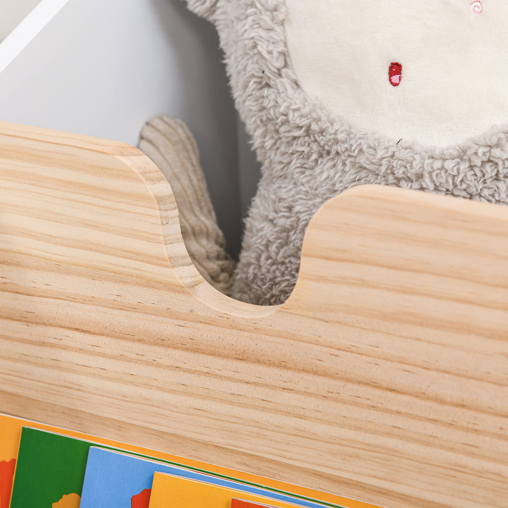 HOMCOM Caja de Almacenamiento de Madera para Juguetes 2 Secciones con Ruedas Asa Librería Infantil con Ruedas para Habitación de Niños 40x43x43 cm Blanco y Natural
