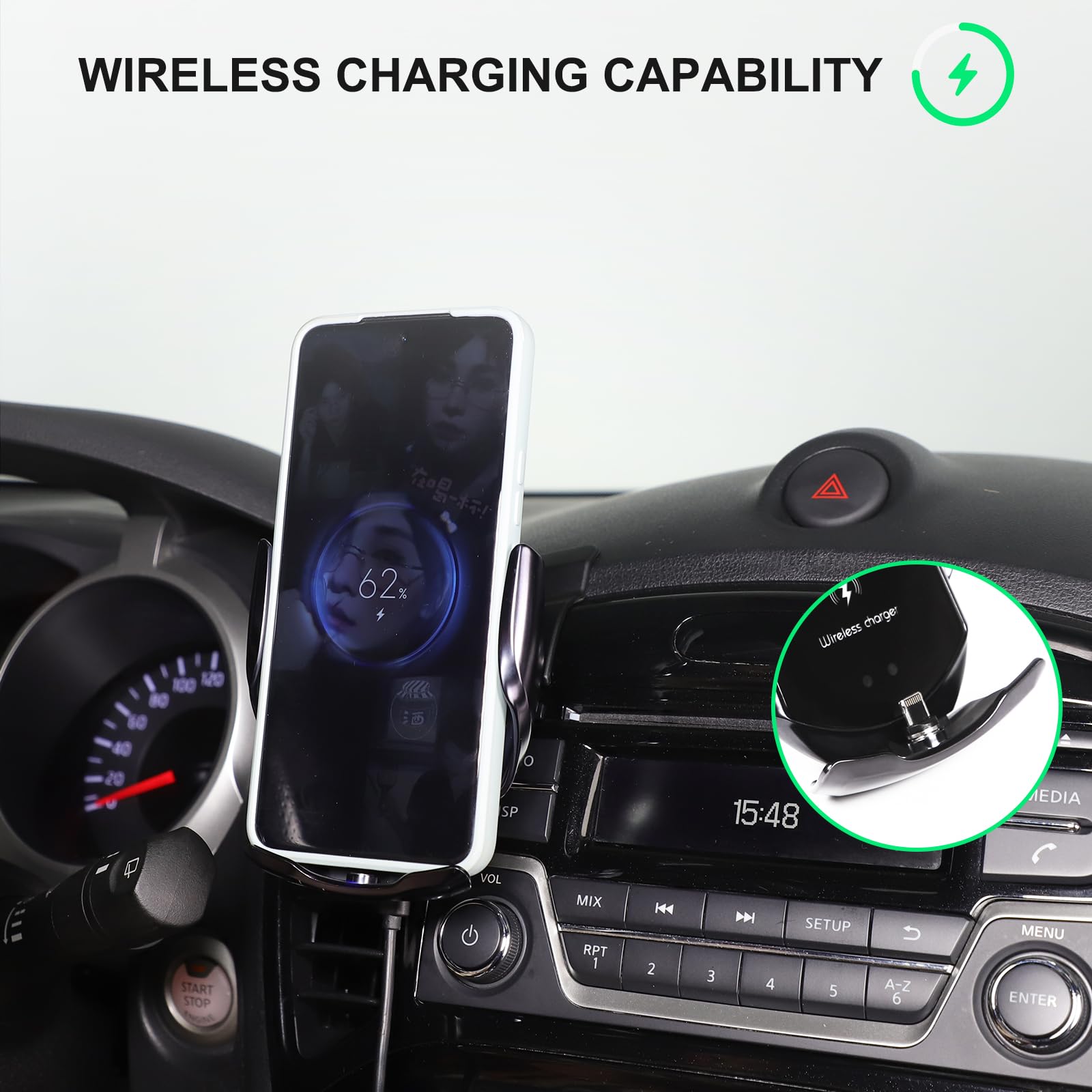 Supporto per cellulare auto, girevole a 360 gradi, compatibile con Nissan Juke (F15)/Infiniti ESQ (2011-2019), supporto universale a testa sferica con morsetto di ventilazione (sezione D)