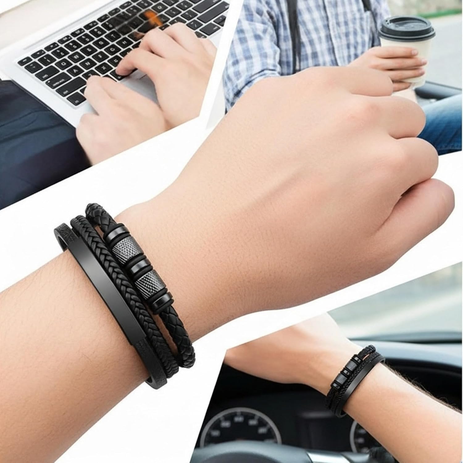 Solza Unisex Leather Bracelet – Adjustable Multi-Layer or Chain Link Design, 316 Stainless Steel & Genuine Leather, Fashion Jewelry Accessory for Men and Women