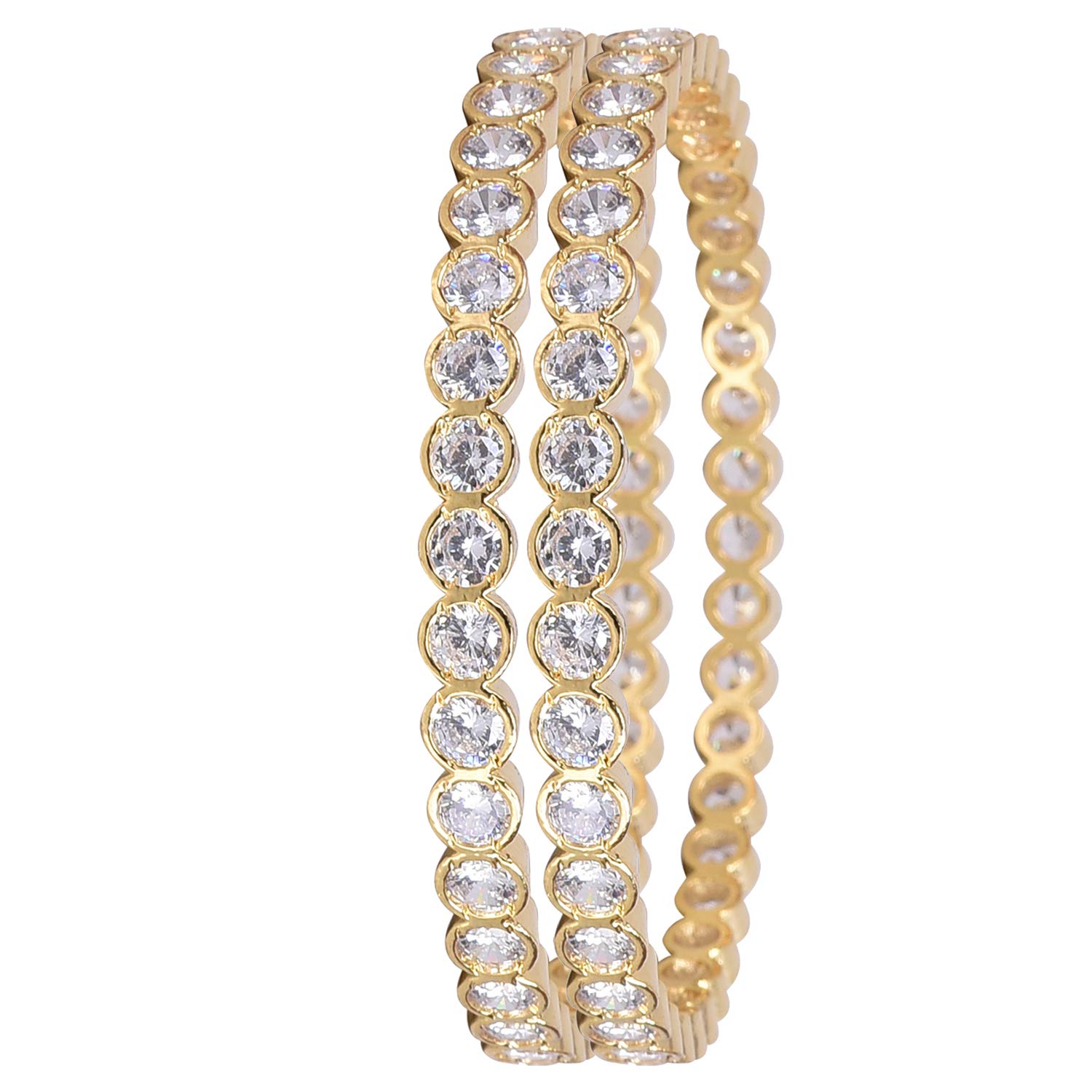 Ratnavali Jewels Latest CZ/AD American Diamond Studded Gold Plated Traditional White Round Solitaire Bangles Set for Women Girls (B07L6JPSRF) Amazon Price History, Amazon Price Tracker