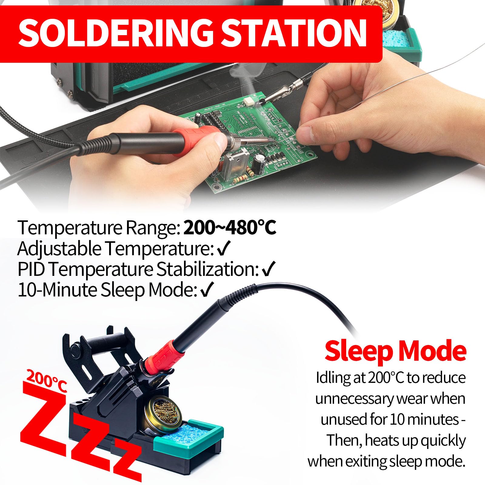 YIHUA 948DQ-III 2-in-1 Lötdampf-Absaugventilator 110W Lötstations Lötkolben Set Lötabsaugung Lötrauchabsorber mit Helfenden Händen Eisenhalter Eisenspitzen Filter Lötdraht (EU PLUG)