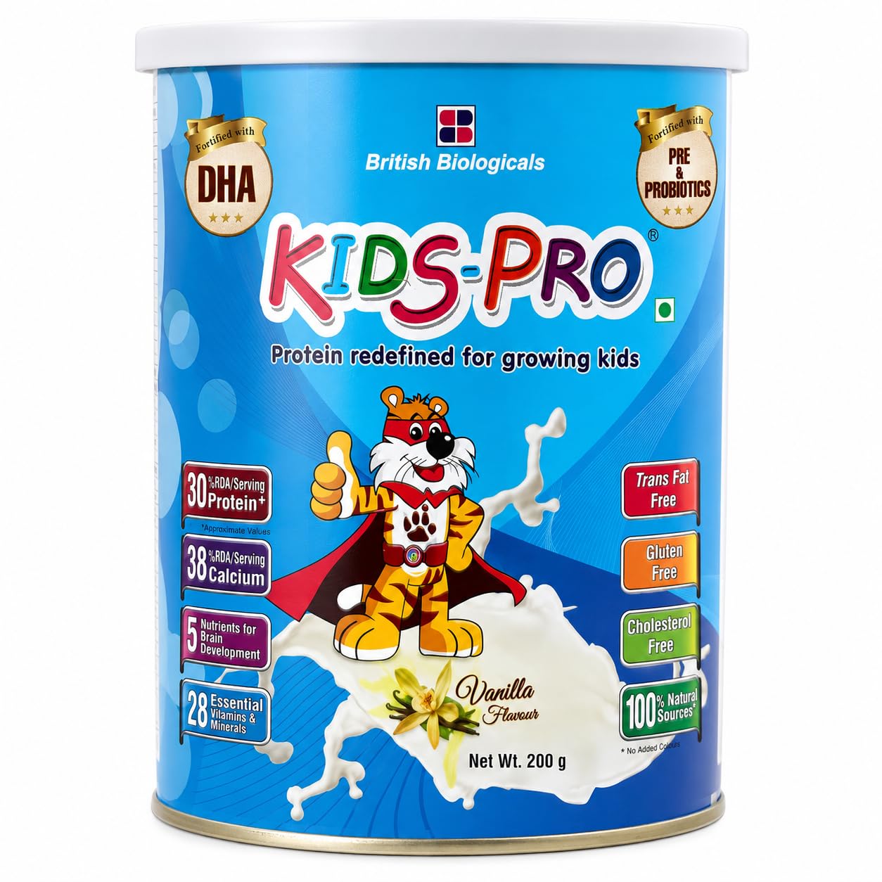 Kids-Pro Protein Powder for Growing Kids | Vanilla Flavour | DHA, Pre & Probiotics | 28 Vitamins & Minerals | High Protein & Calcium Nutrition Drink Mix | Gluten Free | 200g-image-38