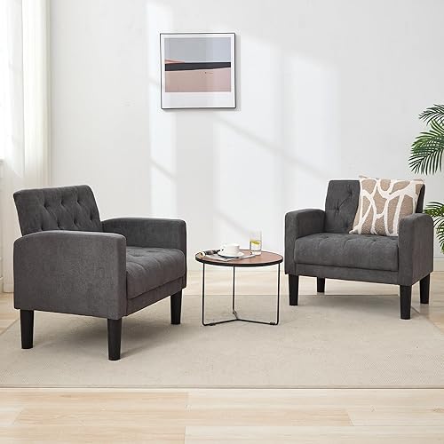 Miniatura 8 de TYBOATLE Juego de 2 sillas decorativas, modernas de mediados de siglo, tapizadas, copetudas, para sala de estar, dormitorio, sala de espera, silla