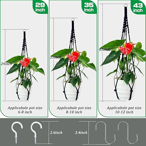 Miniatura 2 de JINRUCHE Ganchos de macramé para plantas, cuerda tejida de 43 pulgadas, soporte para cestas de plantas, estilo bohemio Decro con 2 ganchos en S y 2