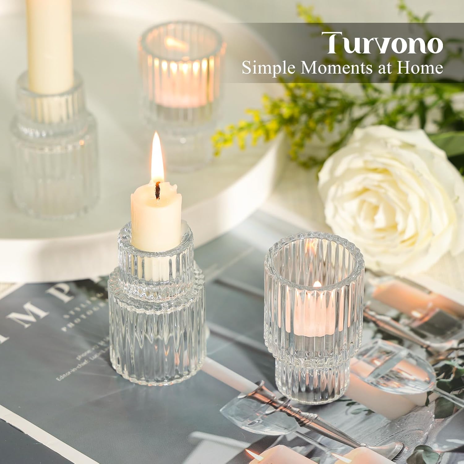 Clear Glass Taper Candle Holders Set of 12, Small Tapered Candlestick Holders in Bulk, Modern Short Candle Sticks for Dining Table Centerpiece Wedding Christmas Party & Holiday Decorations - Image 6