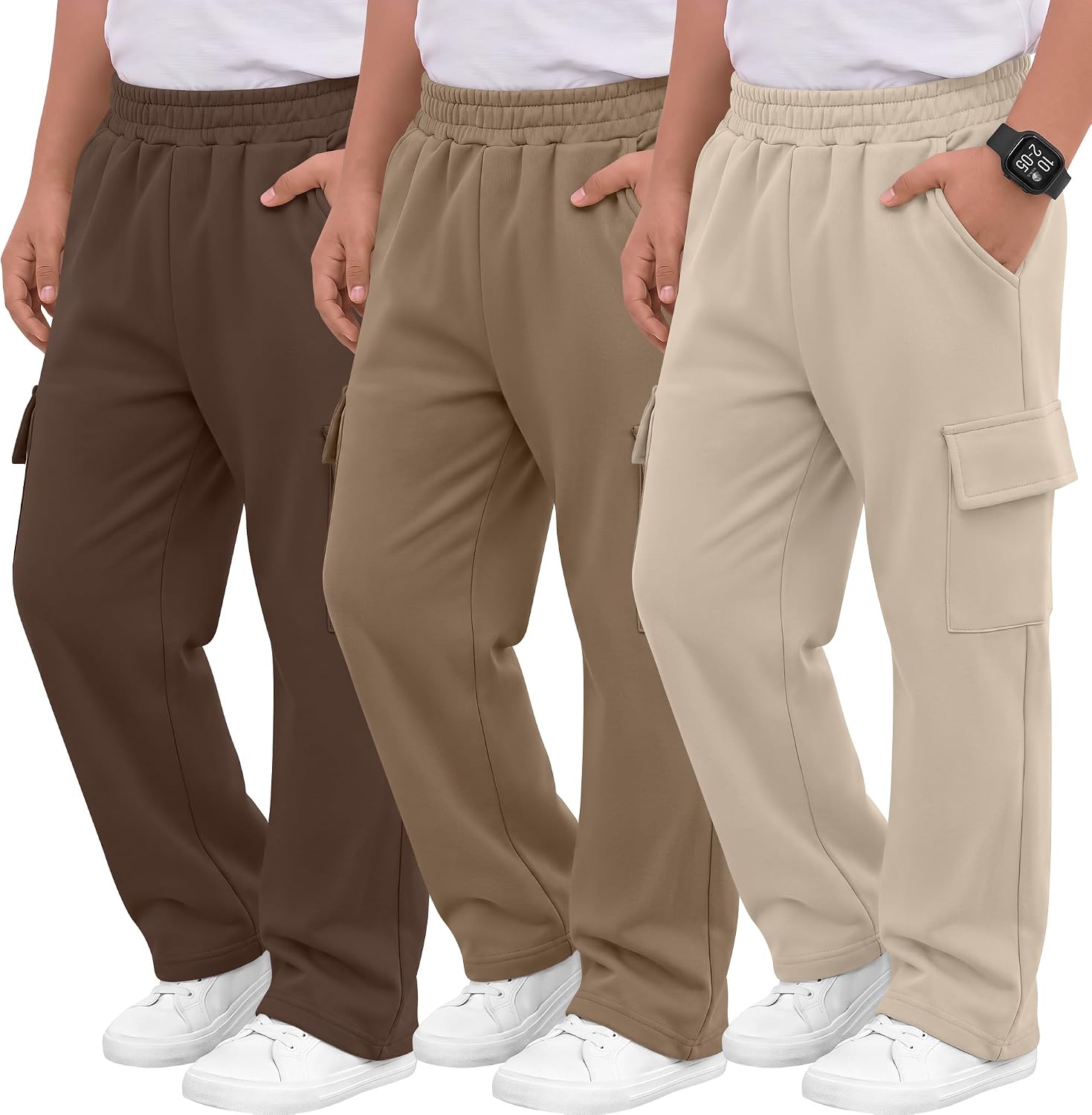 3 Pack Toddler Boys Cargo Sweatpants | Wide Leg Active Pants, Baggy Open Bottom Jogger, Elastic Waist with 4 Pockets, Lightweight, Breathable, Workout for 18M-5T