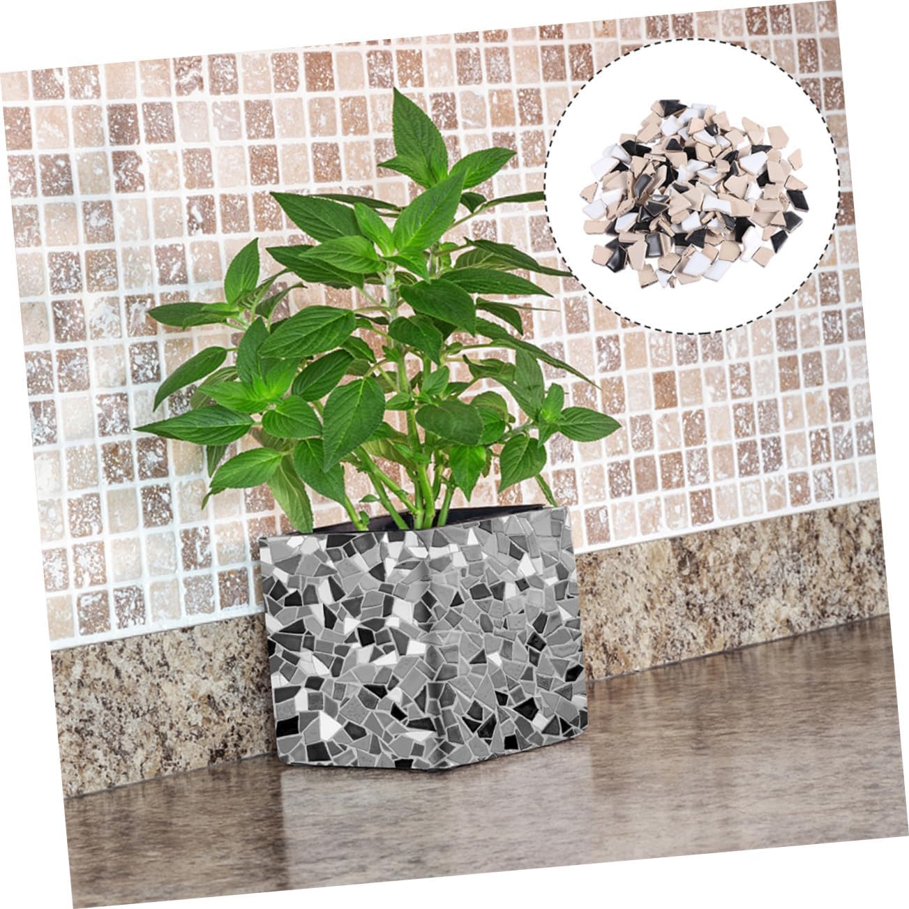 Irregular Ceramic Mosaic Tiles DIY Craft Bag Black White Mix Mosaic Pieces for Garden Road Bathroom Floor Decoration and Art Projects