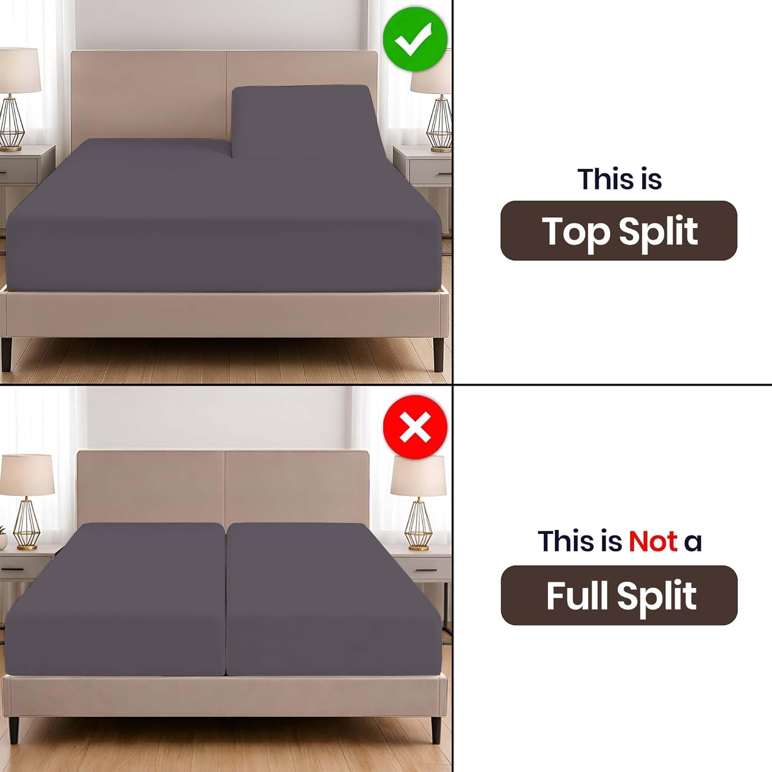 SGI bedding 36" Queen Split Top Flex Head Fitted Sheet ONLY Microfiber Sheet Flex Top Fitted Sheet for Adjustable Bed 15" Deep Pocket, Sleep Number Bed - Dark Gray