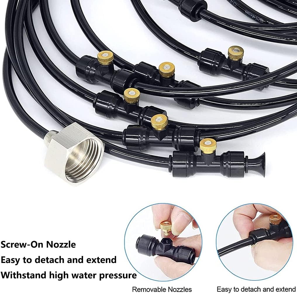 QFFL Fan Mist Kit, Outdoor Cooling System, Home Irrigation Sprinkler with Brass Mist Nozzles, for Patio, Lawn, Garden, Greenhouse (Color : White, Size : 12m)