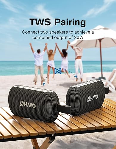 Miniatura 5 de OHAYO Altavoz Bluetooth portátil inalámbrico de 40 W con luces, IPX7 impermeable, sonido fuerte estéreo, luces RGB, emparejamiento TWS, tarjeta AUX