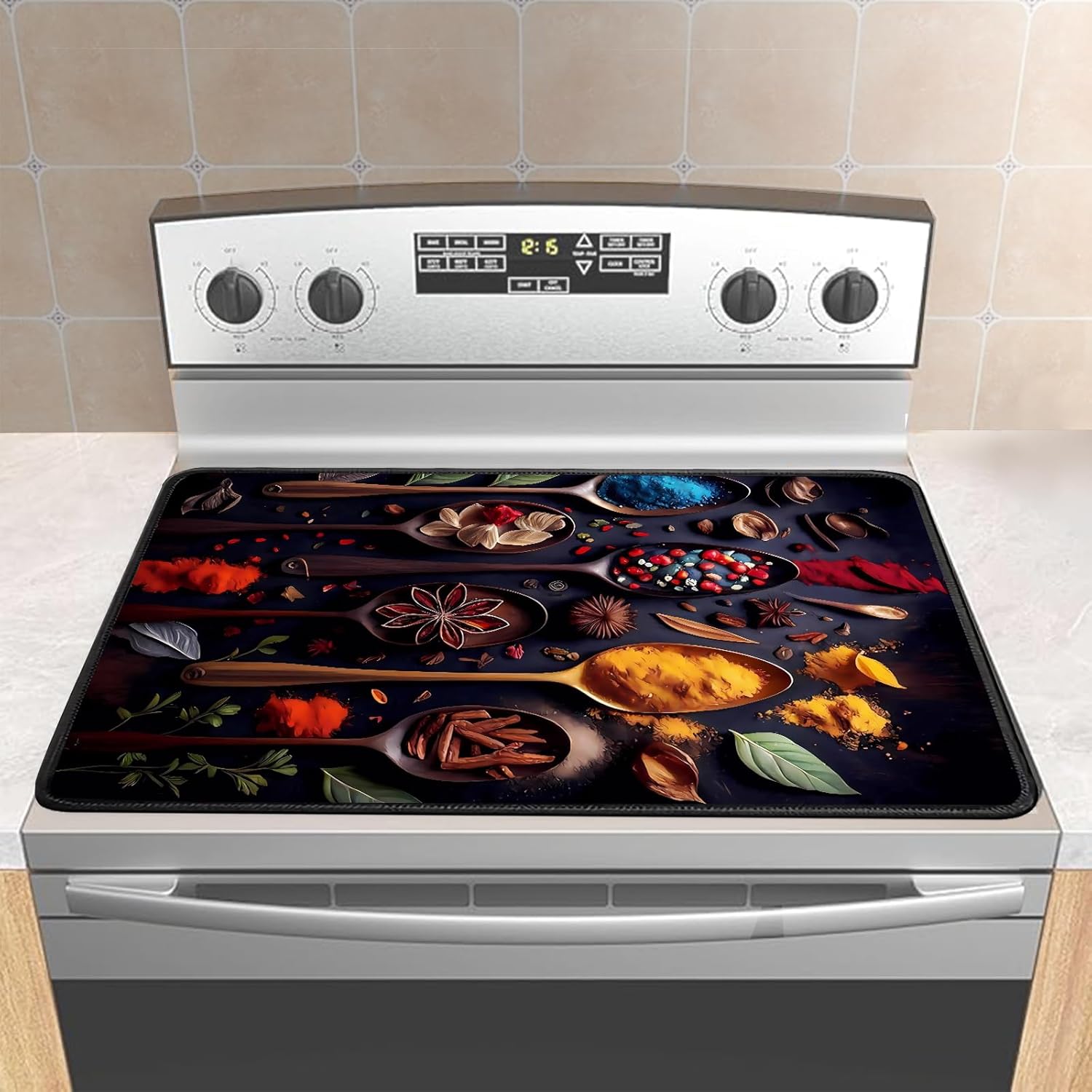 Stove Cover Stove Covers For Electric Stoves Foldable Multipurposeglass Top Protector Thick Natural Rubber Anti-Slip Coating Expands Usable Space (27.9inx20in) (Retro spoon)