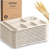 Pinkunn 12 Pcs 14'' Large Divided Plates Unbreakable Wheat Straw Lunch Trays 6 Compartments Cafeteria Trays Microwave Dishwasher Safe Food Separator Plates (Beige)