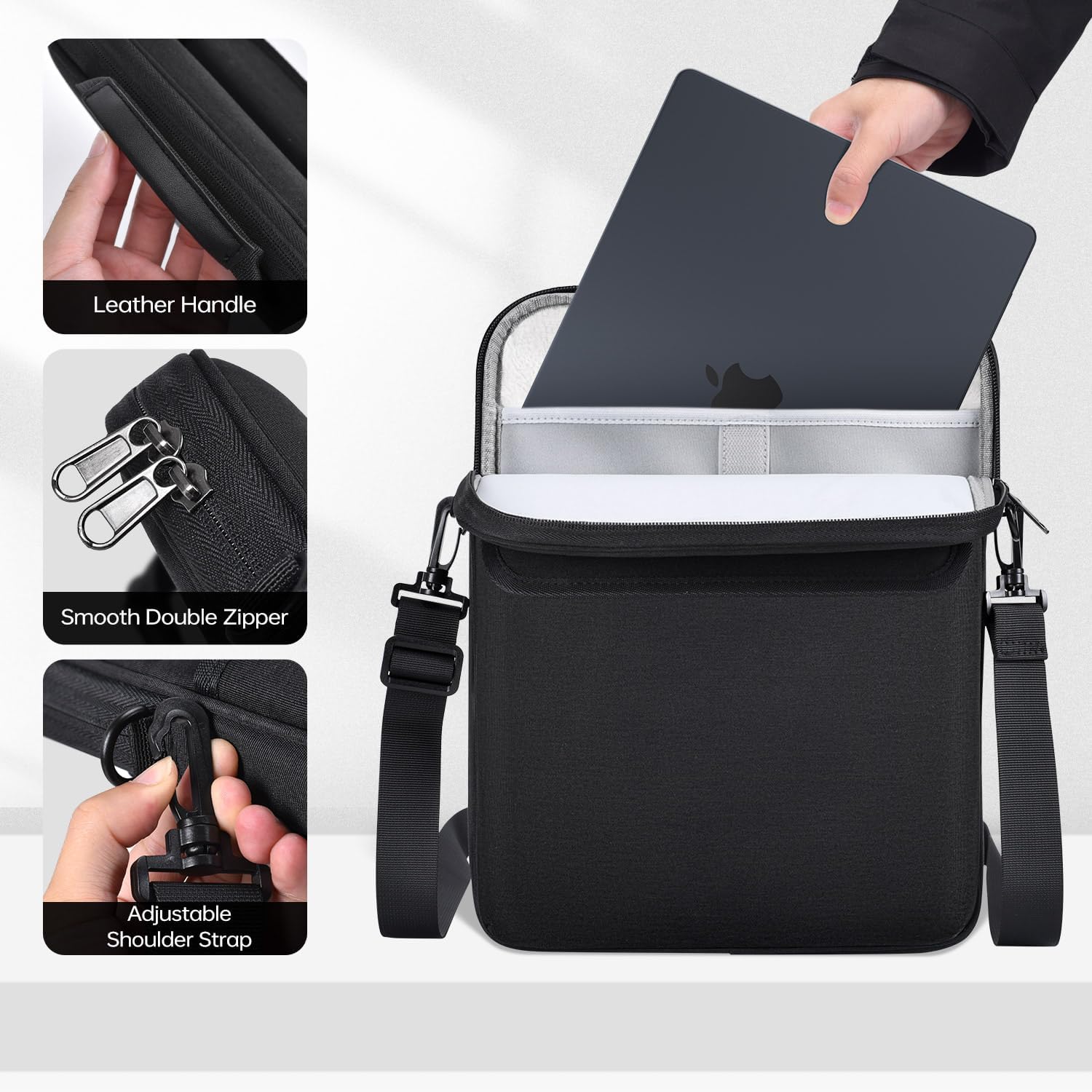 13 inch Laptop Sleeve Case Shoulder Bag for 2025 MacBook Air 13.6 in M4 M3 M2, Padded Shockproof Carrying w/Accessory Pocket - Image 5