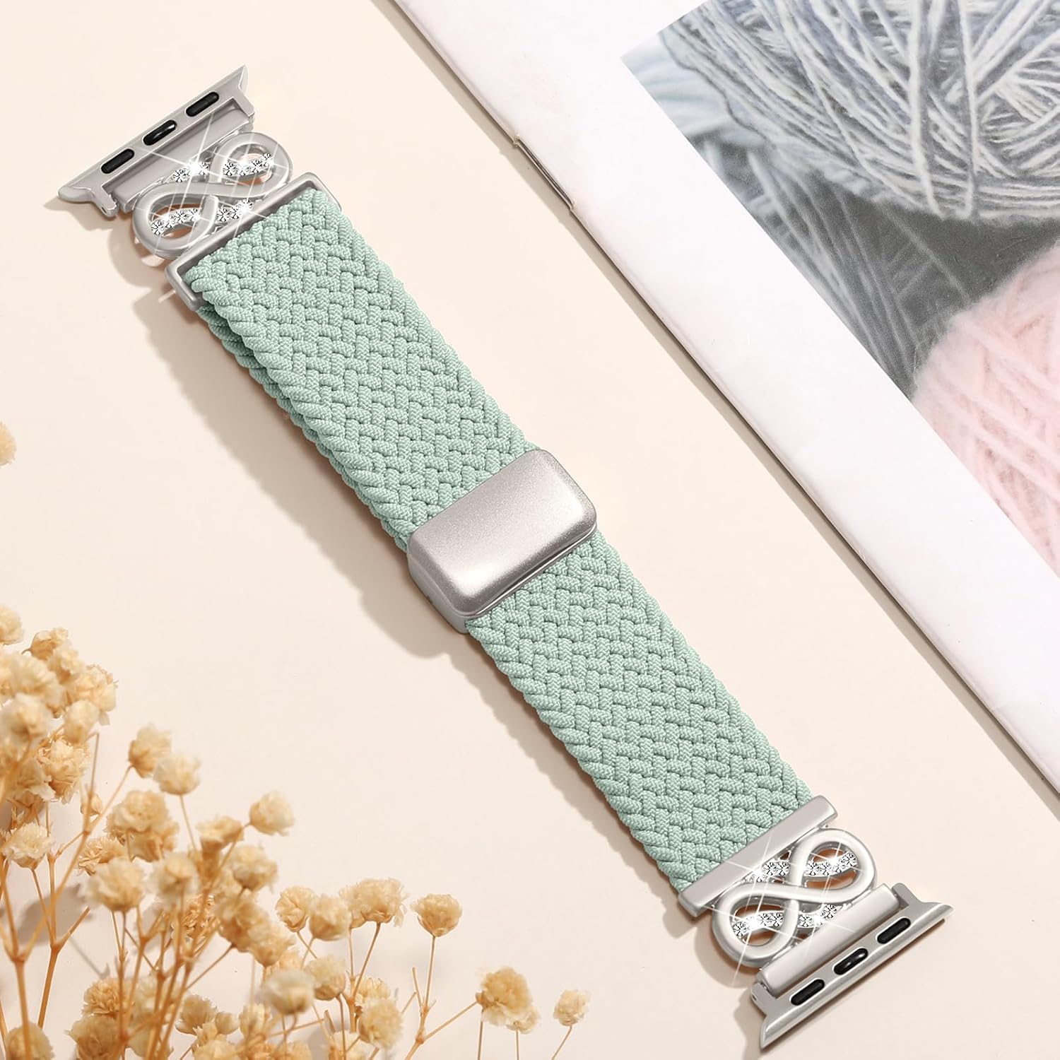 Dirrelo Braided Magnetic Stretchy Nylon Band Compatible for Apple Watch Bands Women 40/41/38/42/44/45/46/49mm, Designer Dressy Infinity Elastic Strap for iWatch Series 11 10 9 8 7 6 5 4 SE/Ultra 3 2 1