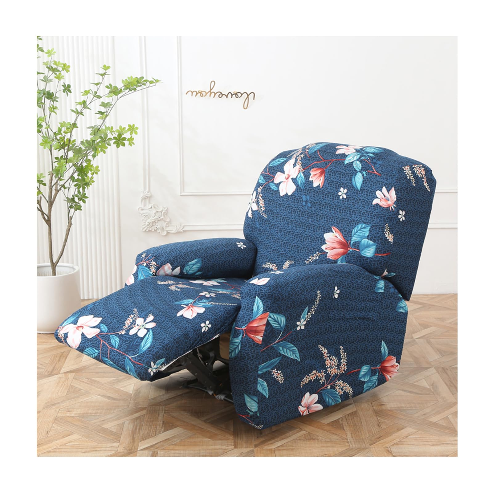 HYPIQQ Stretch Recliner Cover Recliner Couch Cover Floral Pattern Recliner Chair Covers Slip Covers for Reclining Sofas with Elastic Bottom,Pattern 16,1 Seat