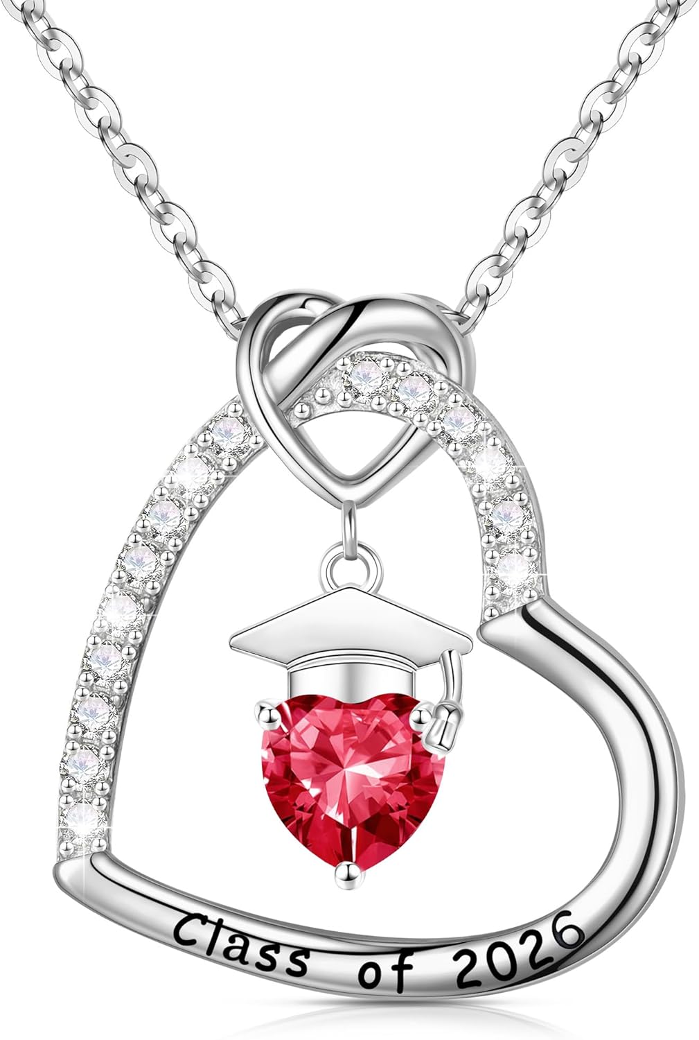 Turandoss 2026 Graduation Gifts - S925 Sterling Silver Heart Pendant Birthstone Graduation Cap Necklace Class of 2026 College High School Masters Degree Inspirational Gifts for Women