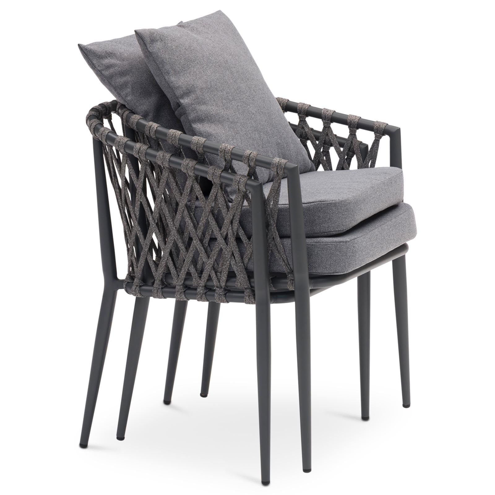 IDIMEX Gartenmöbel Set Sunny mit ausziehbarem Esstisch und 8 Stühlen, Esstisch Gestell aus Alu in schwarz, Seilbespannung der Stühle in grau, Essgruppe inkl. Sitzkissen, Terassenmöbel