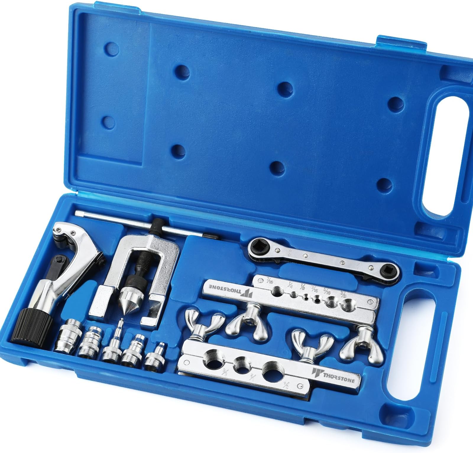 Thorstone Single Flaring Tool & Swaging Tool Kit for HVAC, Tubing, Copper Pipe Flaring with Tubing Cutter and Ratchet Wrench, 45 Degrees, Blue