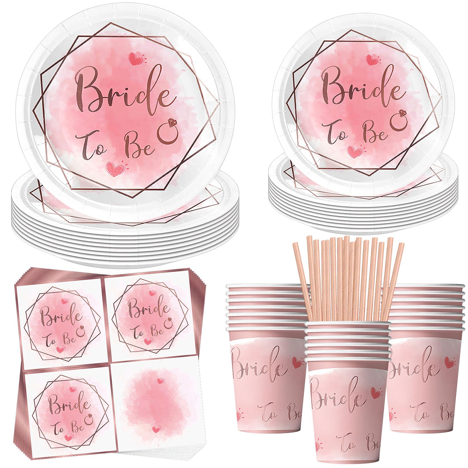 Aitsite 100 Stück Zukünftige Braut Partygeschirr Set, Braut Partyteller Geburtstag für 20 Gäste, Hochzeiten Geburtstag Geschirr, Hochzeiten Party Deko Set, Kindergeburtstag Teller Becher Servietten