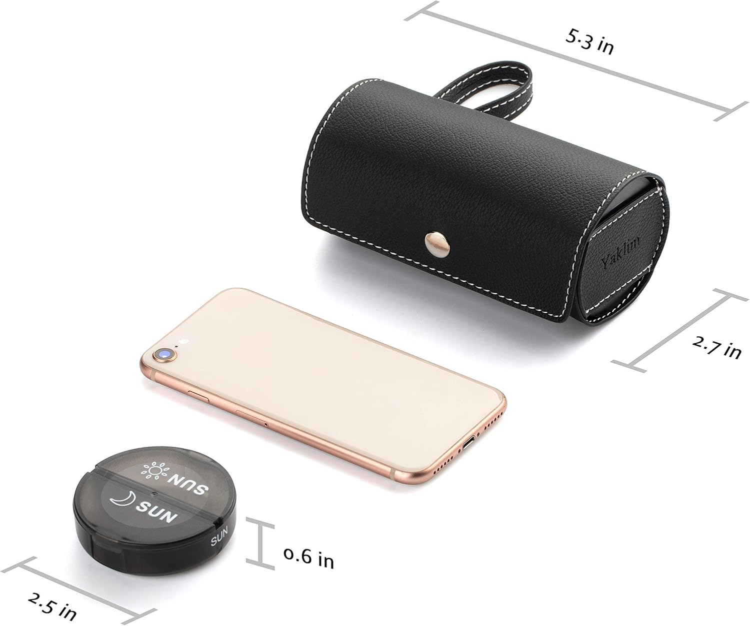 Weekly Pill Organizer 2 Times a Day,AM PM Large Daily Pill Box with PU Leather Case for Travel,Round Medicine Organizer,7 Day Pill Container for Vitamin Fish Oils Supplement-Black : Health & Household