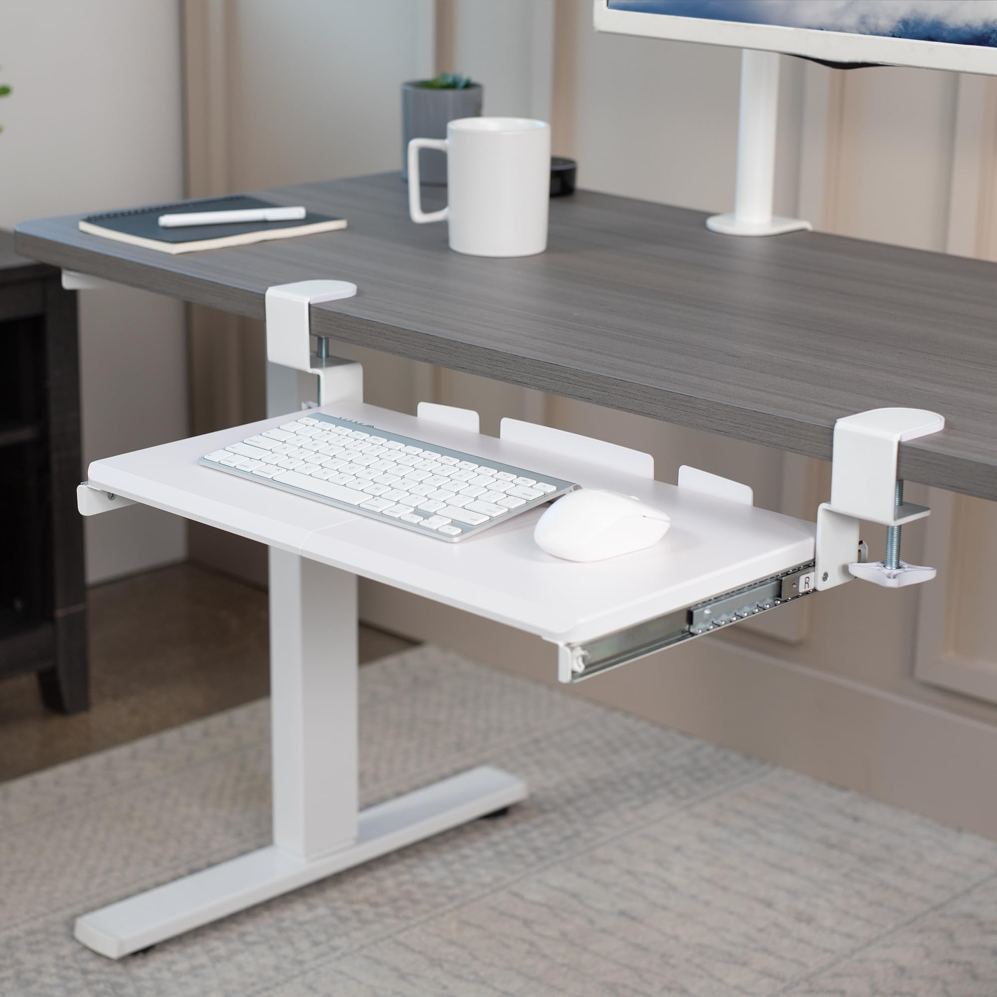 VIVO MOUNT-KB05ES-W Petit plateau pour clavier, avec système de fixation en C extra robuste, 20 (26 pinces incluses) x 28 cm, blanc