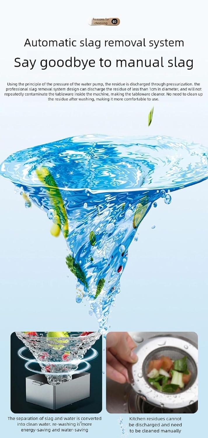 Diagram showing automatic slag removal system and separation of water from food residue