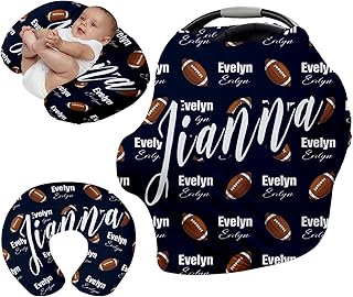 Custom Name Car Seat Canopy - Baby Car Seat Covers, Infant Stroller Cover, Carseat Canopy Christmas Birthday Gifts for Girls and Boys Navy Blue Football Pattern(27