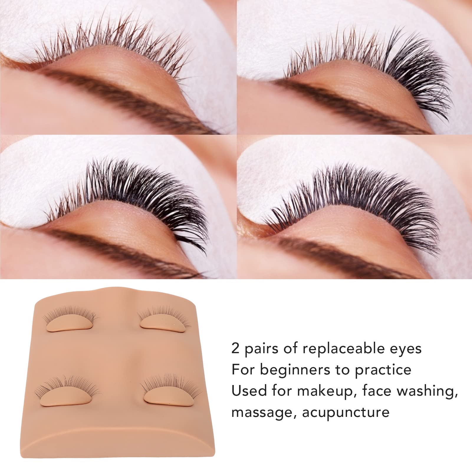 False Eyelashes Extension Practice Mannequin Head with Removable Eyelids for Makeup Training Reusable Material Grafting Eyelash Suitable for Beginners DIY(Skin Color) - Image 4