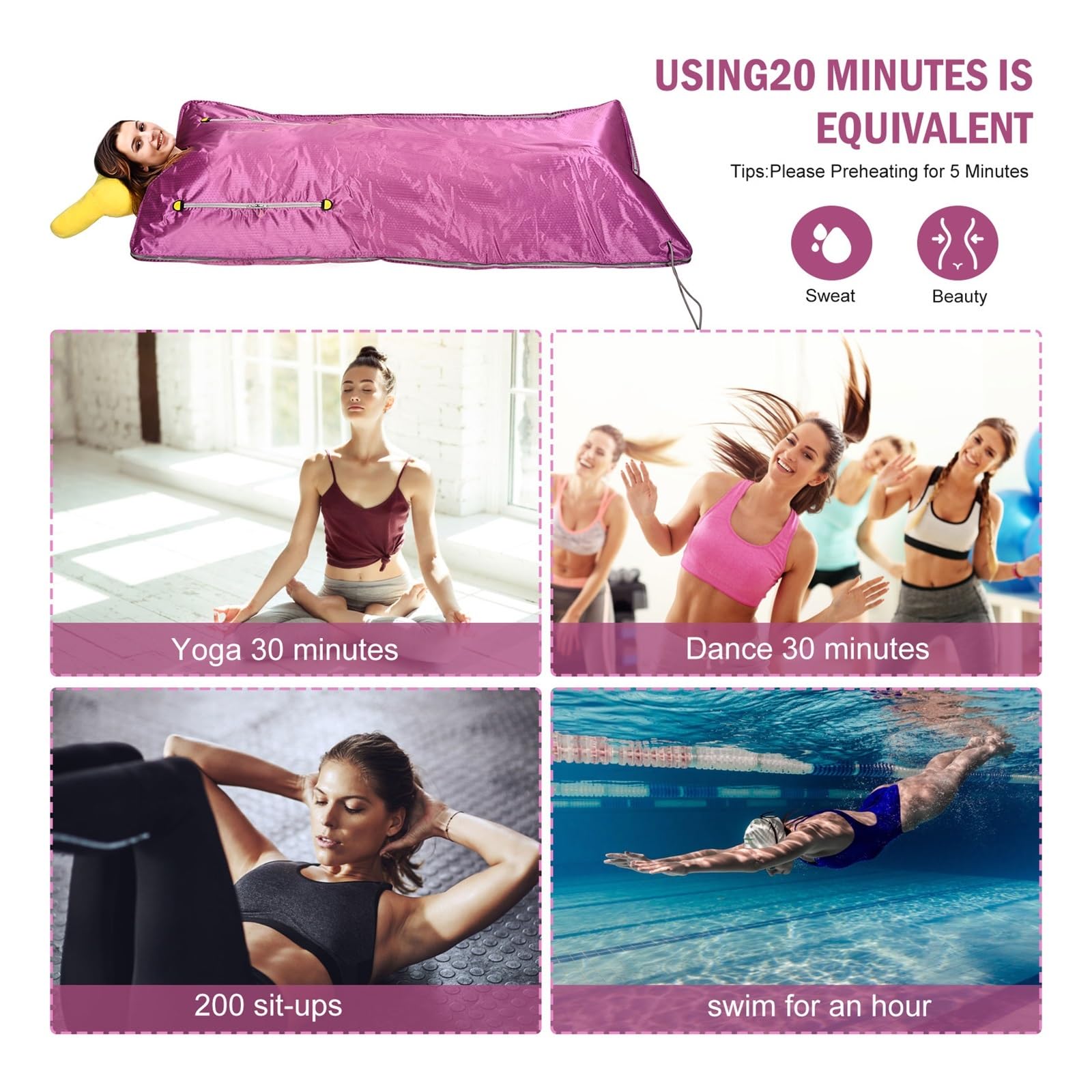 Sauna parowa, Cyfrowy koc grzewczy do sauny na podczerwień, koc do sauny Oxford, urządzenie do odchudzania ciała Shaper terapia detoksykacyjna domowe spa(Pink)