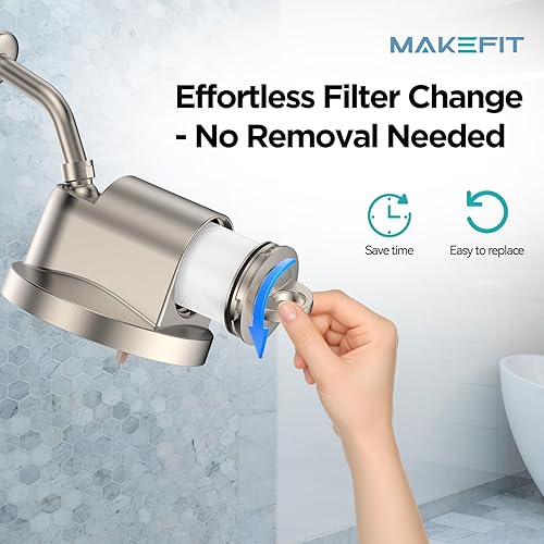 Miniatura 4 de MakeFit Cabezal de ducha filtrado, cabezal de ducha de lluvia de alta presión de 5 ajustes para suavizador de agua dura, fácil de instalar y