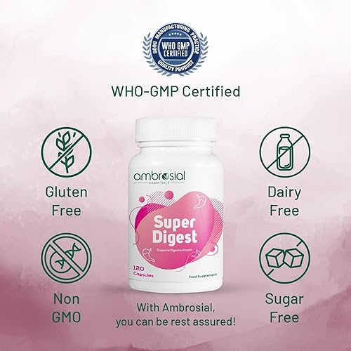 Miniatura 10 de AMBROSIAL Super Digest - Suplementos de enzimas digestivas  Apoya la salud intestinal y digestiva diaria, reduce la intolerancia alimentaria  Apoya