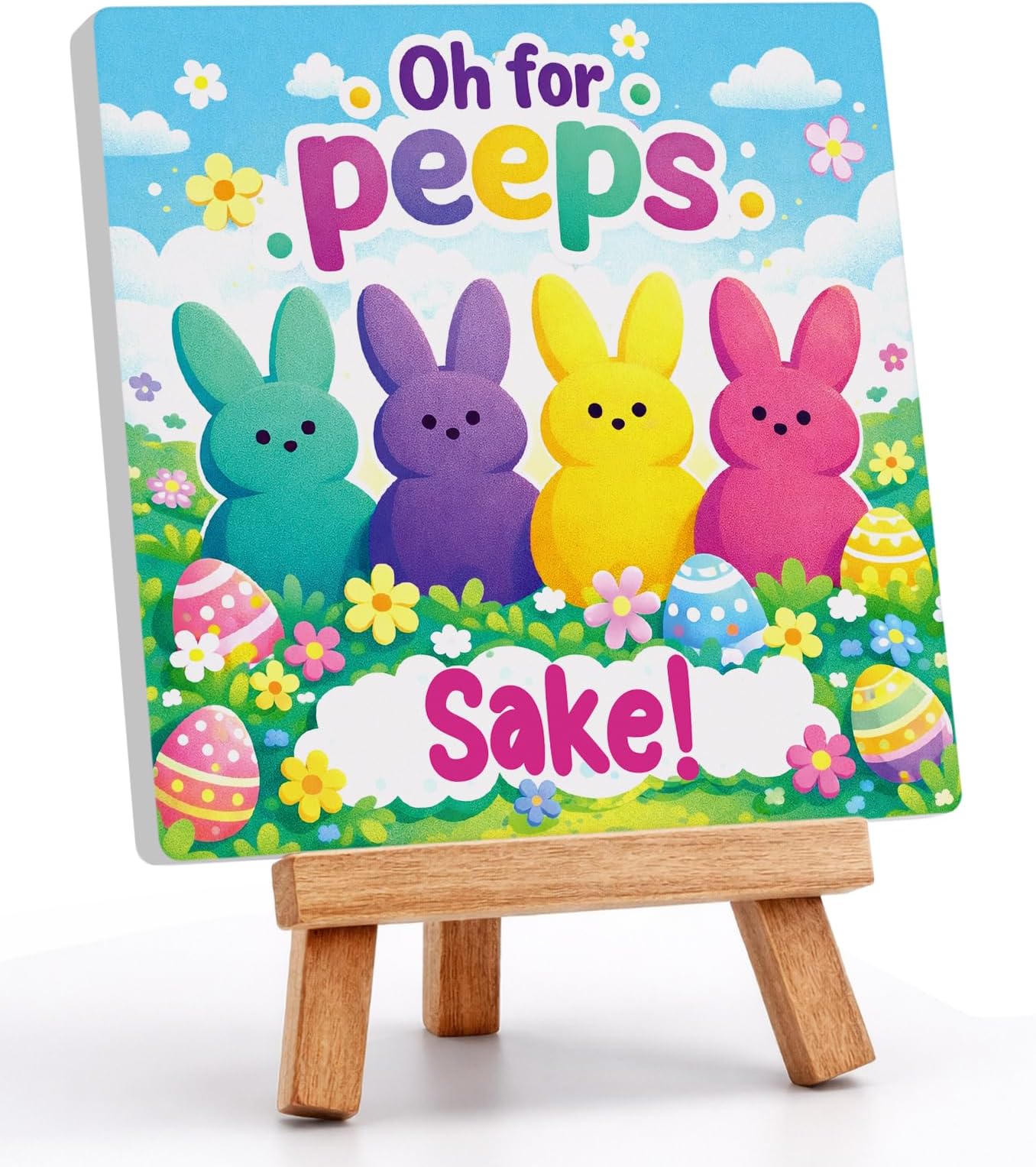 Easter Bunny Decorations Decor - Ceramic Happy Easter Basket Stuffers Essentials Decoration, Rabbit Peeps Desk Sign Centerpieces for Home Table Tiered Tray Spring Farmhouse Oh for Peeps Sake