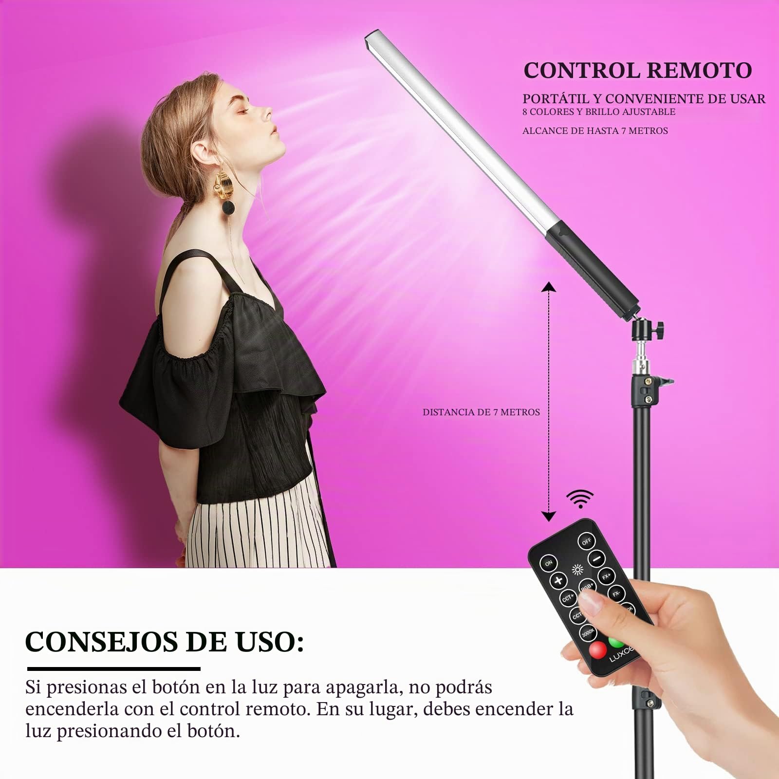 Paquete de 2 Varita de luz de Video LED RGB, Kits de iluminación de Estudio de fotografía LUXCEO con trípode de 29 "a 81", Palo de luz de fotografía Regulable 36 Colores 3000K-6000K
