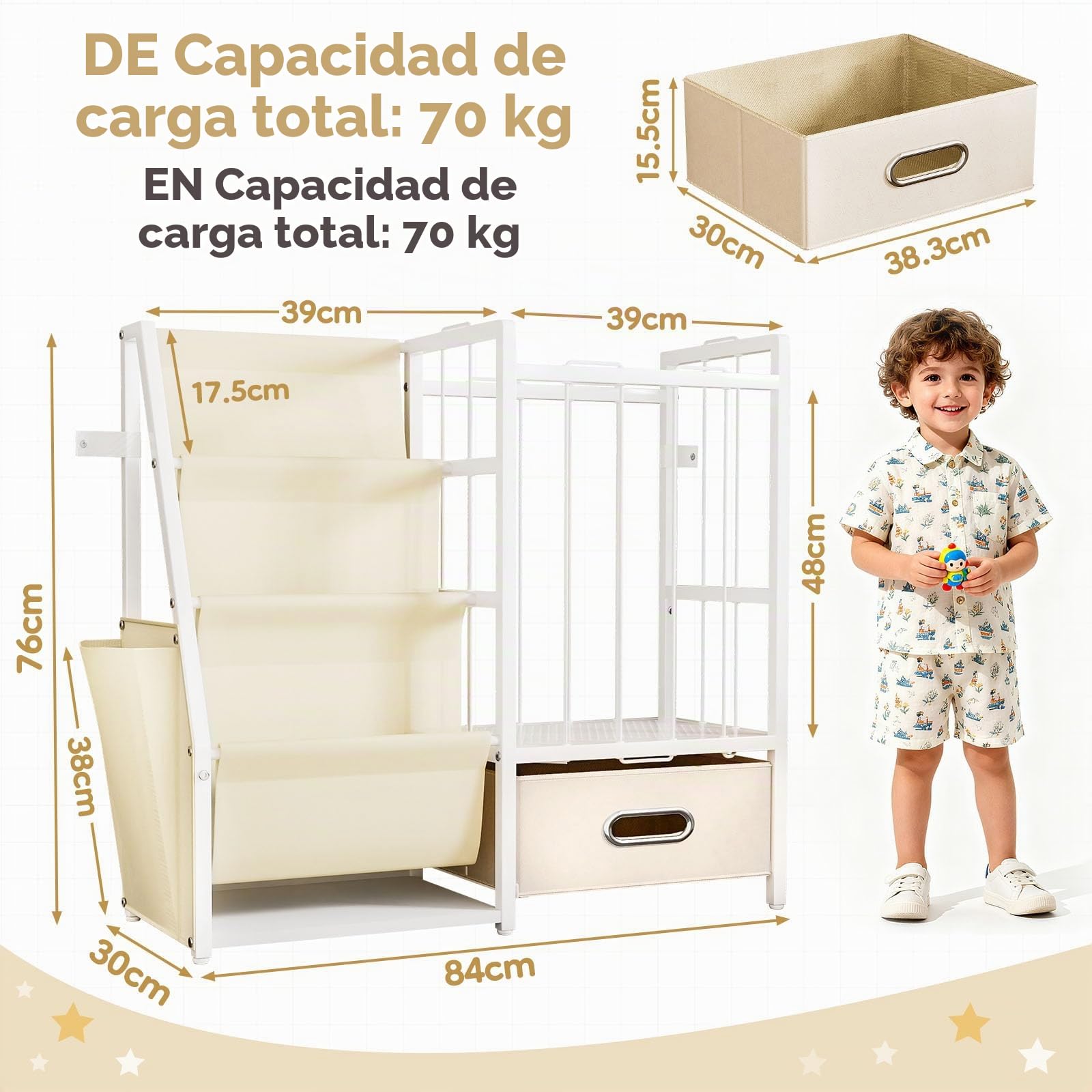 Yorbay Estantería para Niños con 3 Compartimentos, Estantería de Juguetes para Habitación Infantil para Guardar Libros de Imágenes y Juguetes