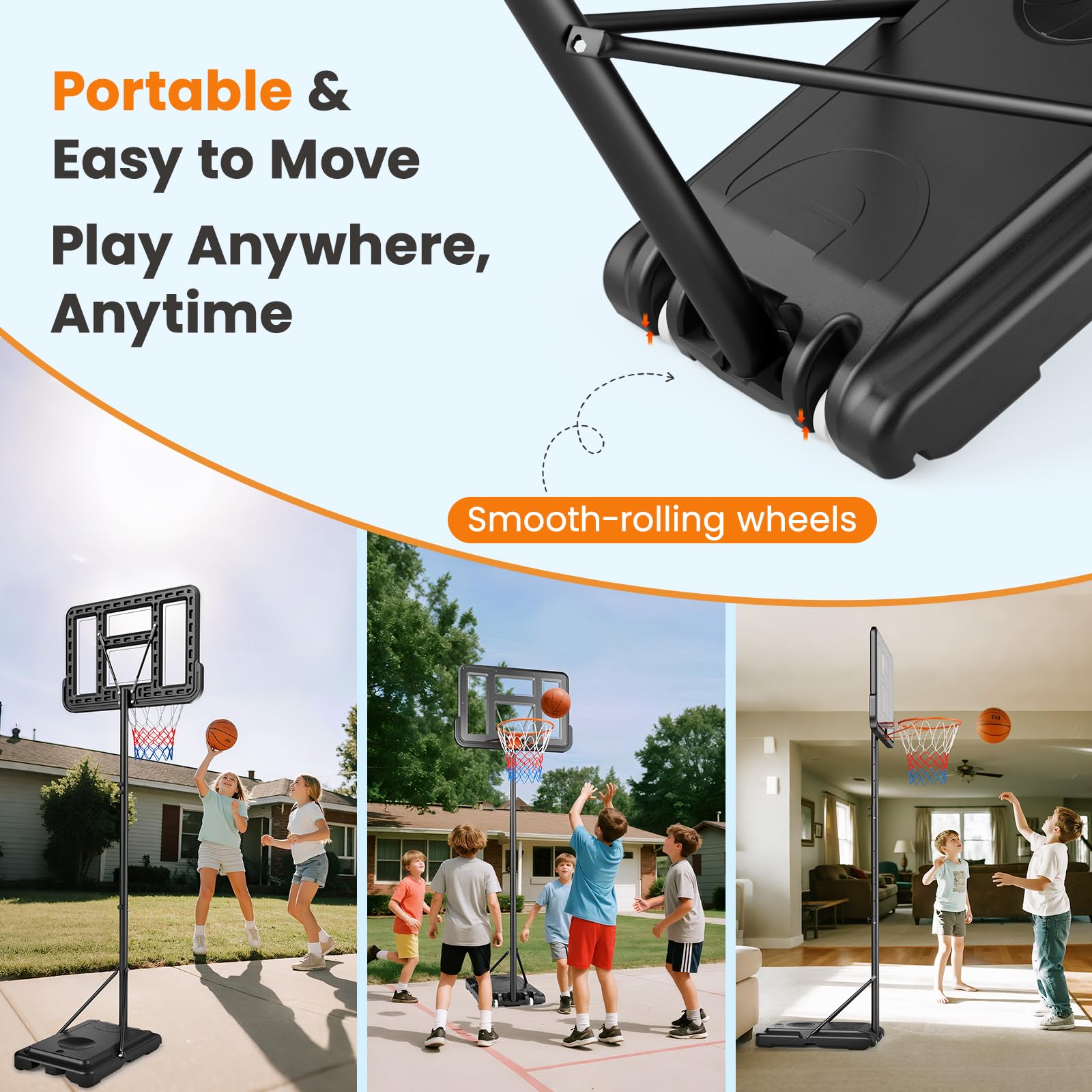 Basketballkorb Outdoor,Tragbarer Basketballkorb,Verstellbare Korbhöhe von 128 bis 305 cm,Basketballständer mit 110x75cm Rückwand,Kommt mit Zwei austauschbaren Basketballnetzen
