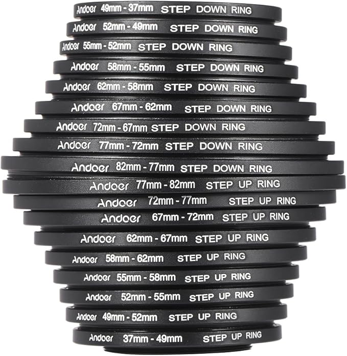 Filter Ring Adapter, Andoer 18pcs Camera Lens Filter Metal