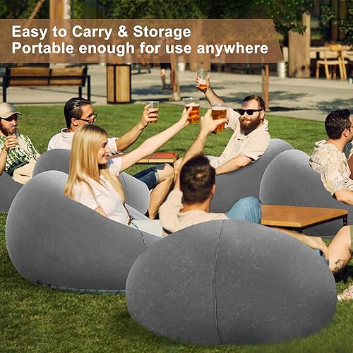Miniatura 6 de Realspring 12 sillas puff para adultos, sillas inflables con bomba de aire eléctrica, sofá plegable portátil inflable para leer, sala de estar,
