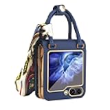Case for Samsung Galaxy Z Flip 5 5G Handbag Case Luxury Solid PU Leather Case with Ribbon Phone Case Folio Flip Cover 6.7 Inch Blue