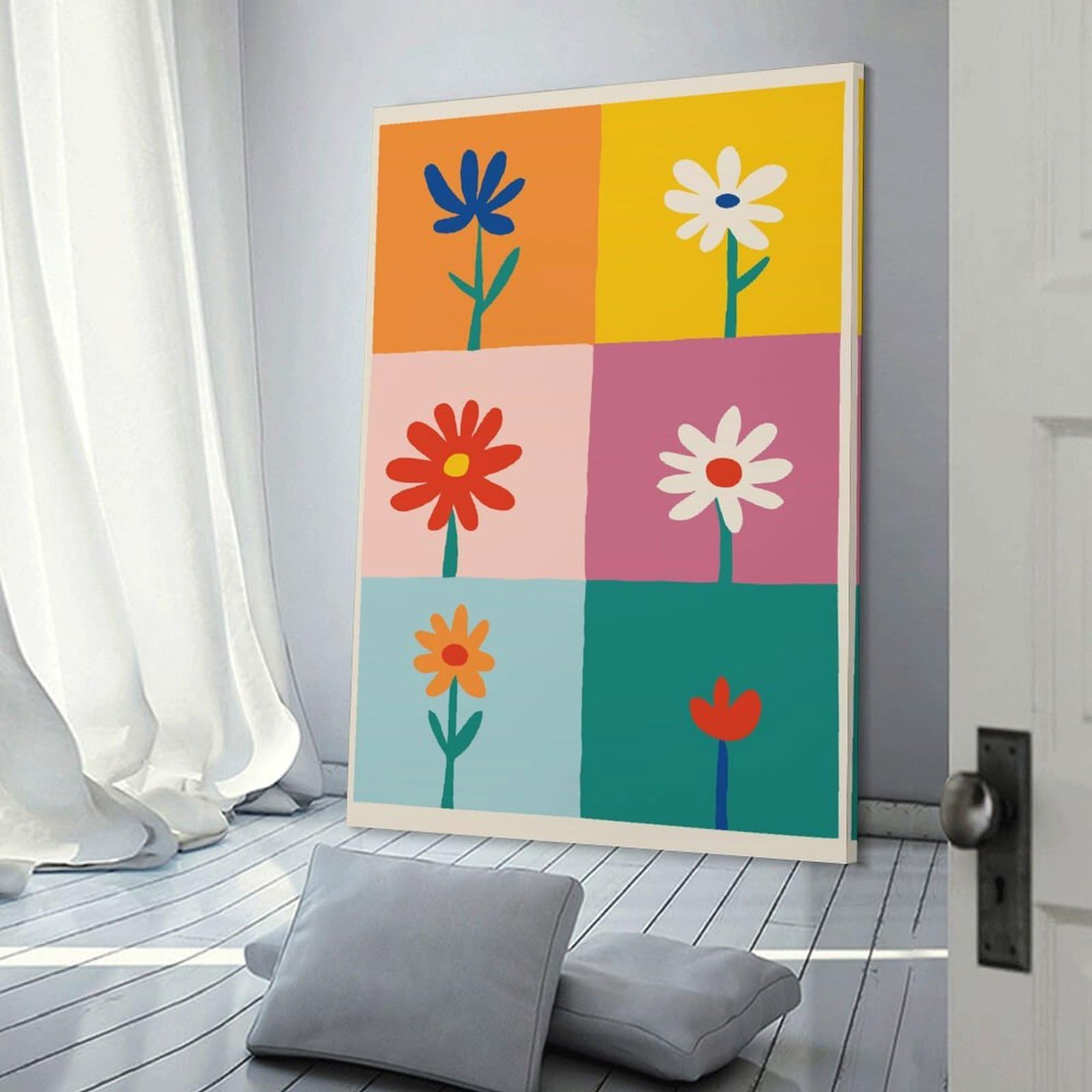Junmoney Canvas Wall Decor Colorful Abstract Flowers in Blocks, 20x30inch(50x75cm), for Flats, Guest Rooms Or Compact Rooms, A Simple Refresh for Blank Walls