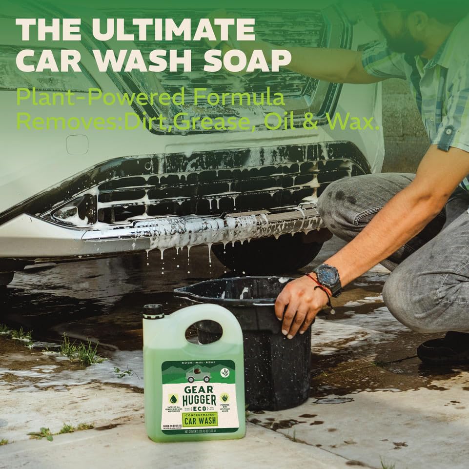 Image of Gear Hugger Car Wash Soap Gallon (128 oz, Pack of 1) - Eco-Friendly Car Cleaner, Biodegradable Car Wash with Natural Saponins & Eucalyptus - Safe Car Soap for All Vehicle Surfaces
