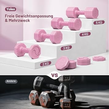 Yoleo Hantelset Verstellbare Hanteln Adjustable Dumbbell Set 4 in 1 Premium Drehbare Befestigungsart gewichte Tai-Chi-Stil 2/4/6/8/10/20/KG Kombinieren Sie es mit einem weichen TPU-Gummigriff