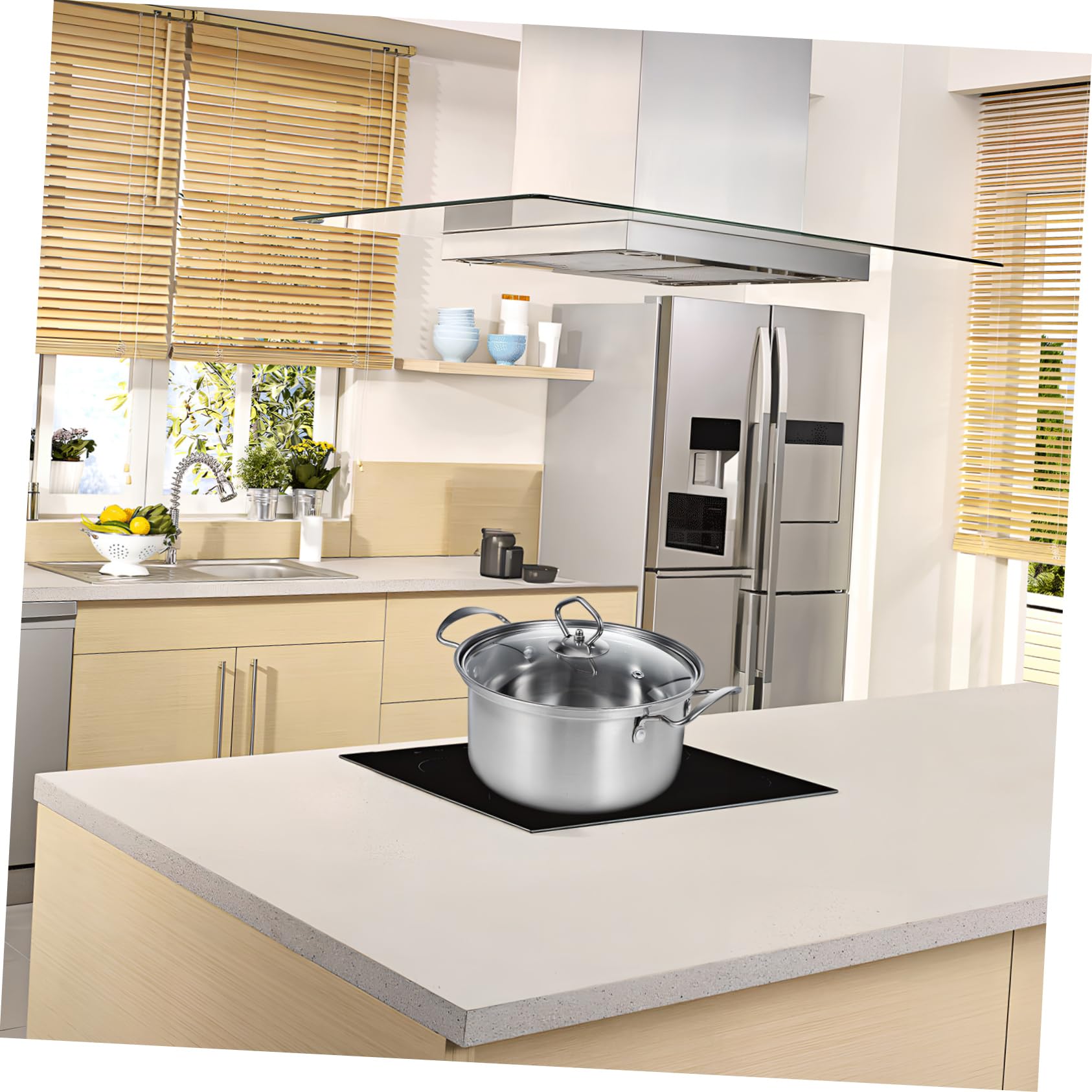 Ciieeo Set di Pentole da Zuppa in Acciaio Inox 5 Set con Doppi Manici | Coperchi in Vetro, Finitura Argento, Uso Versatile per Cucina Domestica, Formato All-in-one