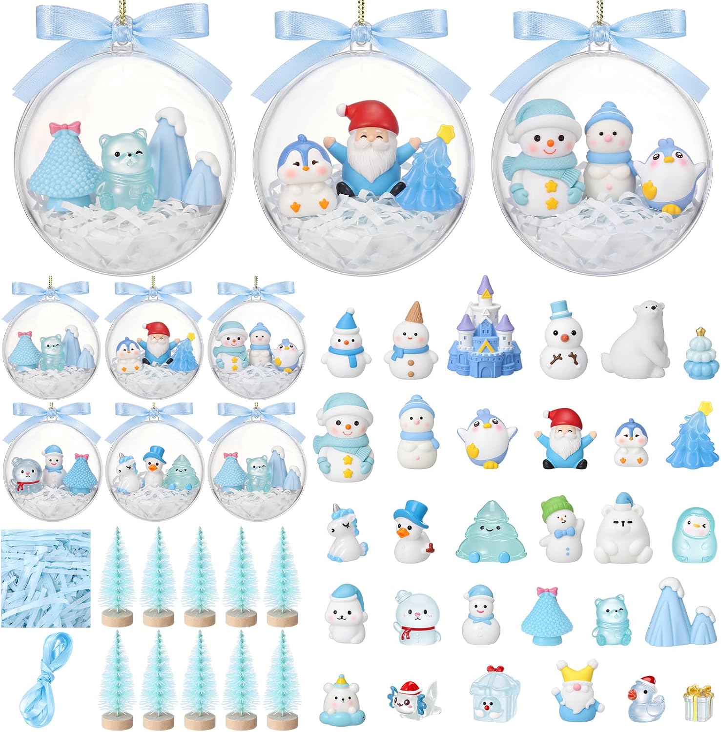 10 Pack Clear Plastic Snow Globe Kit with Christmas Miniatures