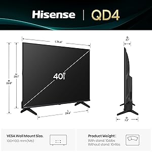 Hisense 40-Inch Class QD4 Series Hi-QLED FHD Smart Fire TV (40QD4QF, 2025 Model) - Quantum Dot Color, DTS Virtual: X, Alexa Built in, Slim Bezel Design