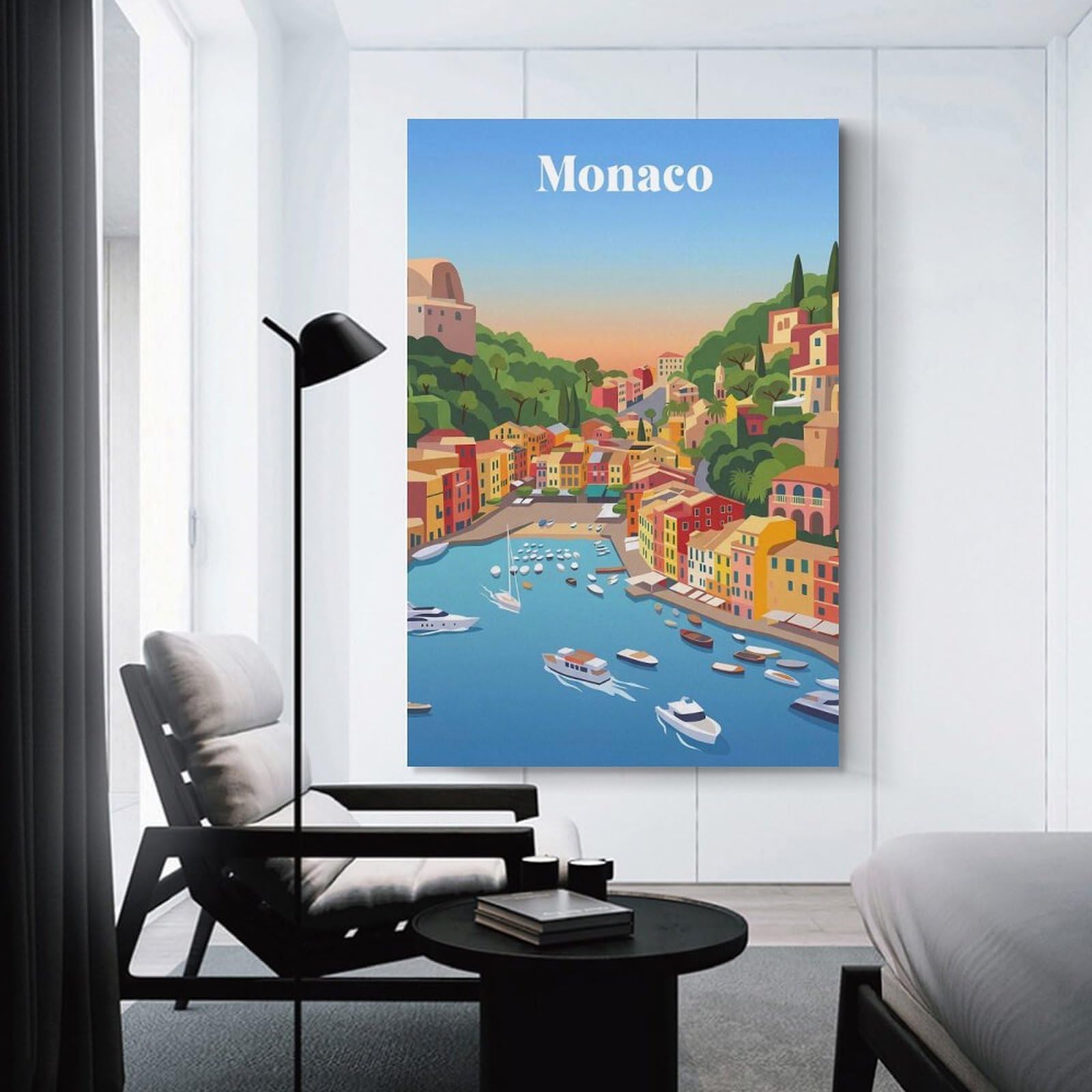 Junmoney Unframe-Style-11-1 Monaco Coastal Town Home Decor Wall Art 20X30inch(50X75cm), For Bedroom, Guest Room Or Reading Nook, Decorative Wall Art For Cosy Rooms