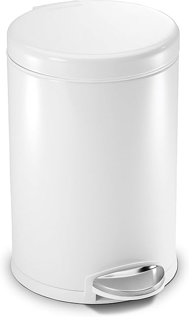 simplehuman CW1856CB 3L Round Pedal Bin, Small Bin for Bathroom Bedroom Office, Strong Steel Pedal, Inner Bucket, Fingerprint-Proof, White Steel, W 17.5cm x H 24.6cm x D 22.6cm
