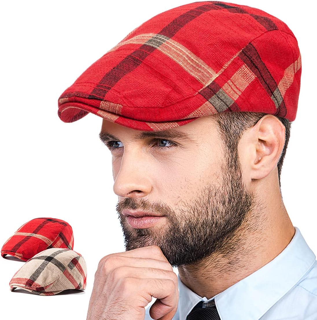 2Pack Unisex Flat Cap Newsboy Hats for Men Women, Summer Casual Adjustable
